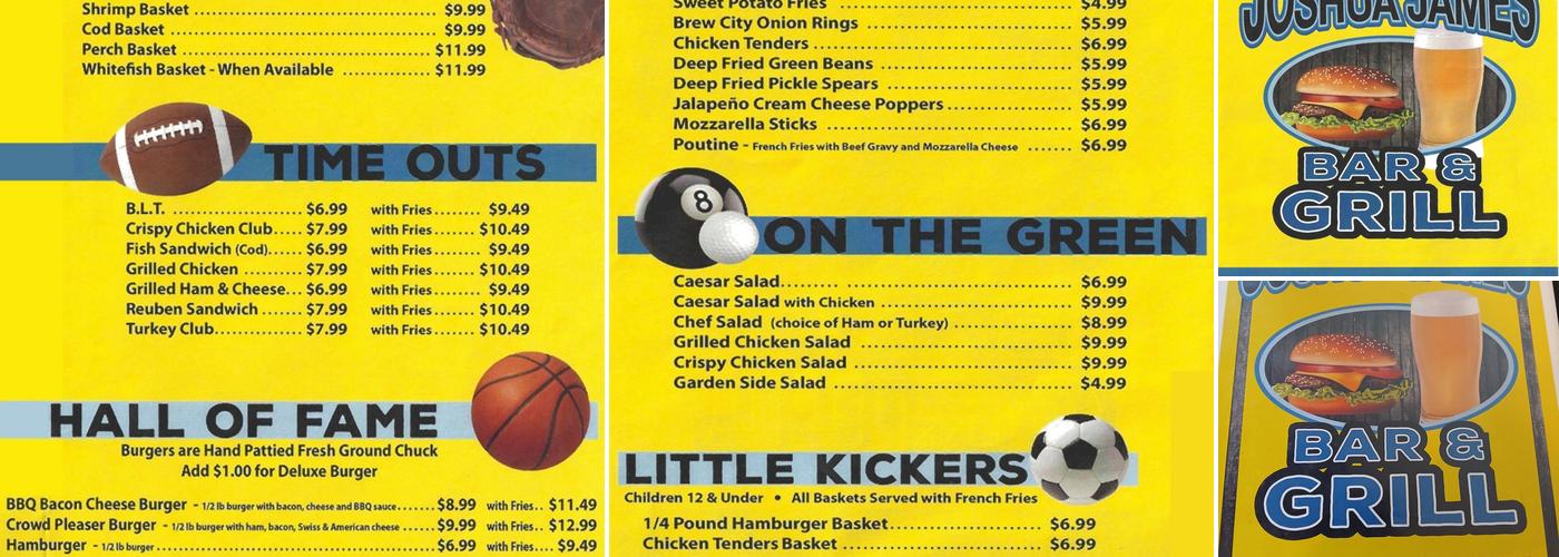 Joshua James Bar & Grill Menu