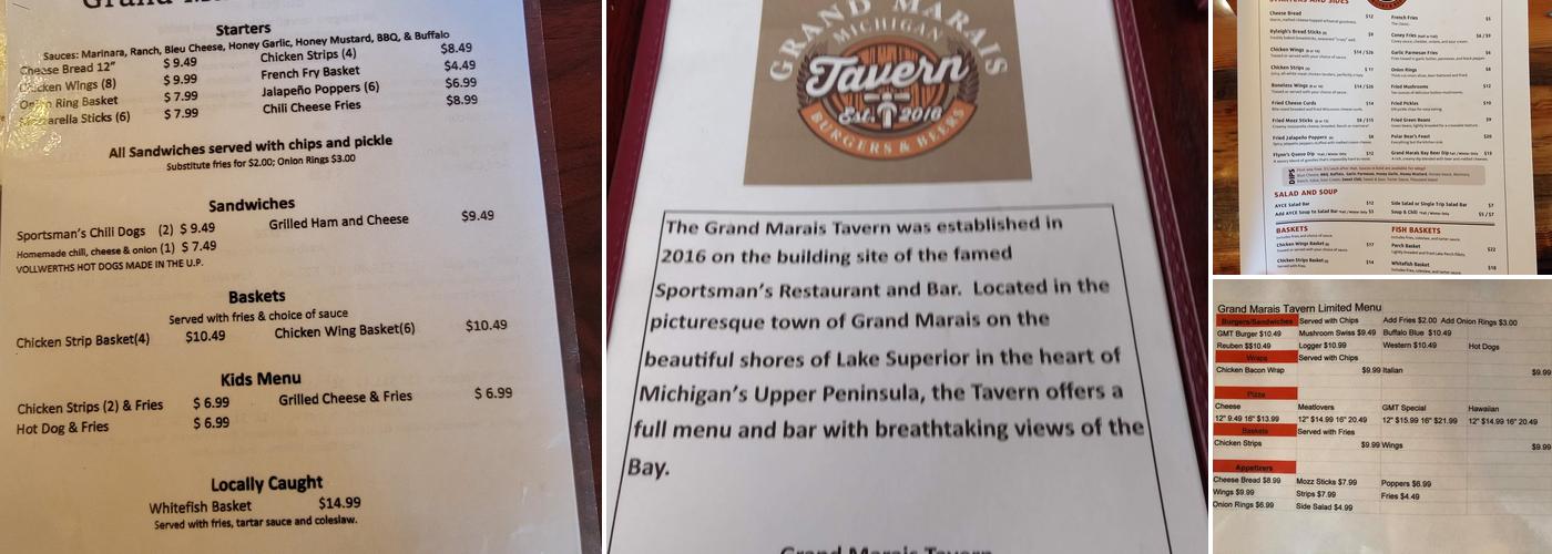 Grand Marais Tavern Menu