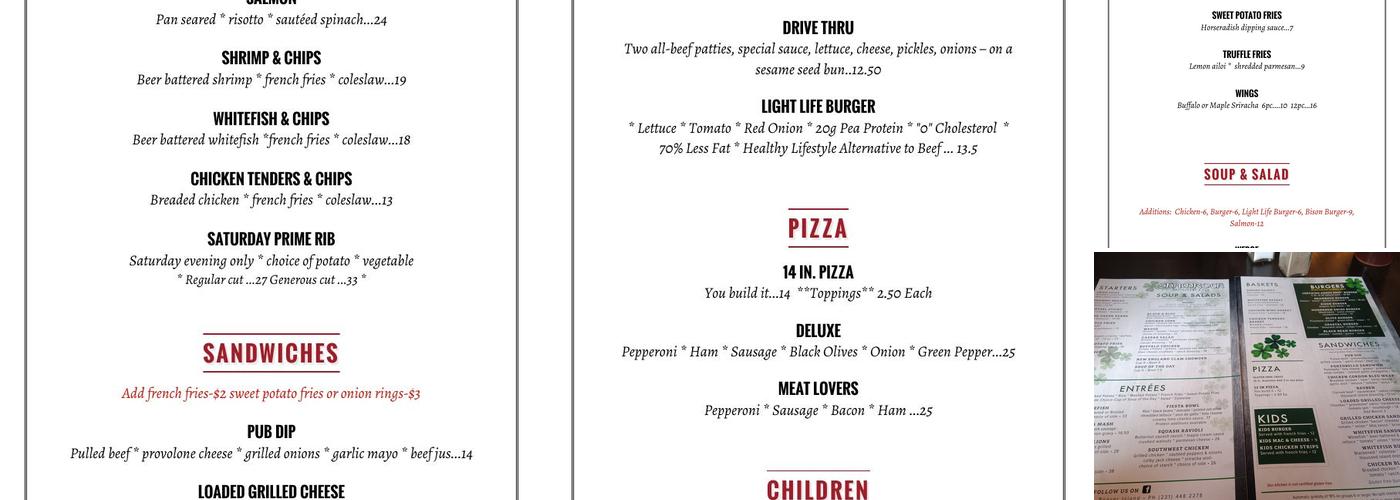 Shamrock Restaurant and Pub Menu