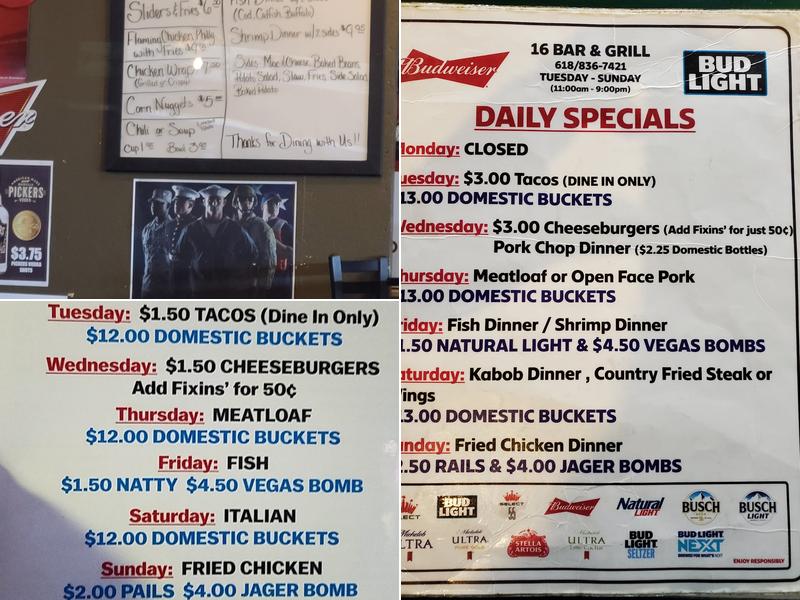 16 Bar & Grill Menu