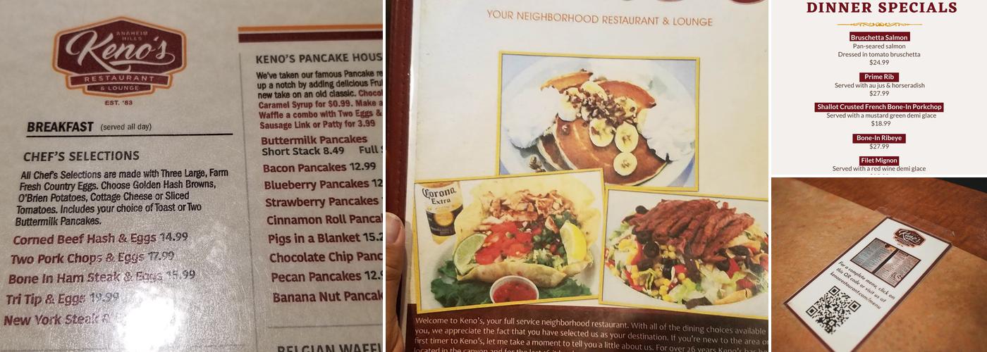 Keno's Restaurant Menu