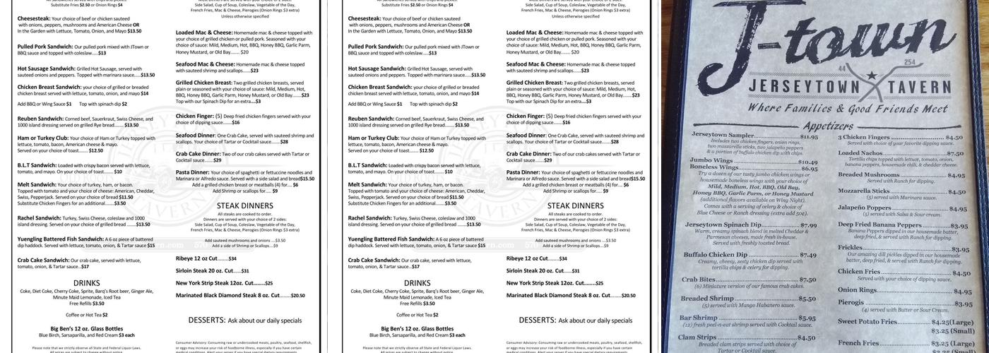 Jerseytown Tavern Menu