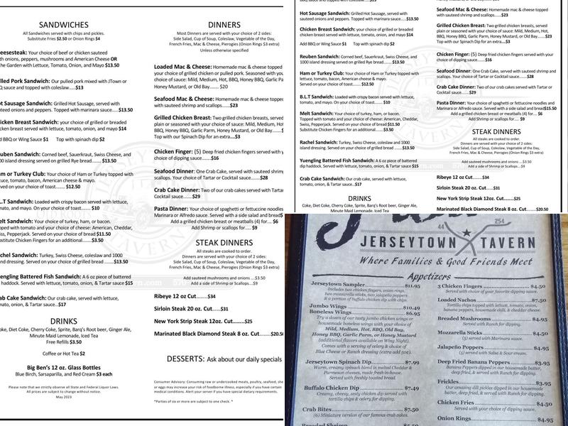 Jerseytown Tavern Menu