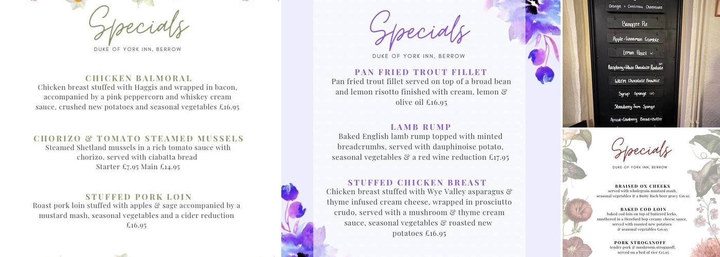 Duke of York Inn Menu