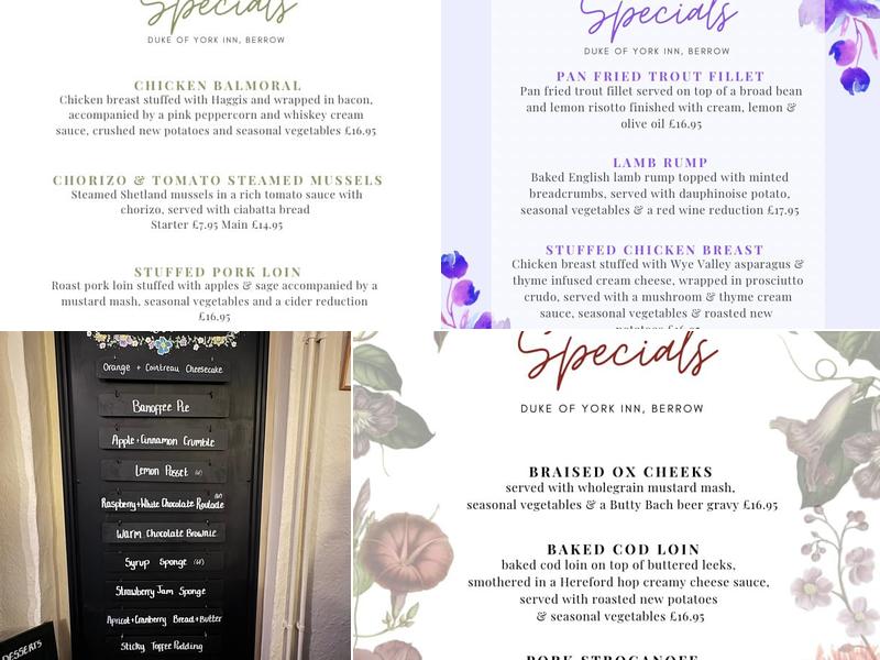 Duke of York Inn Menu