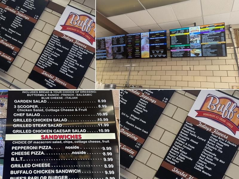 Buff's Ice Cream and Lunch Menu