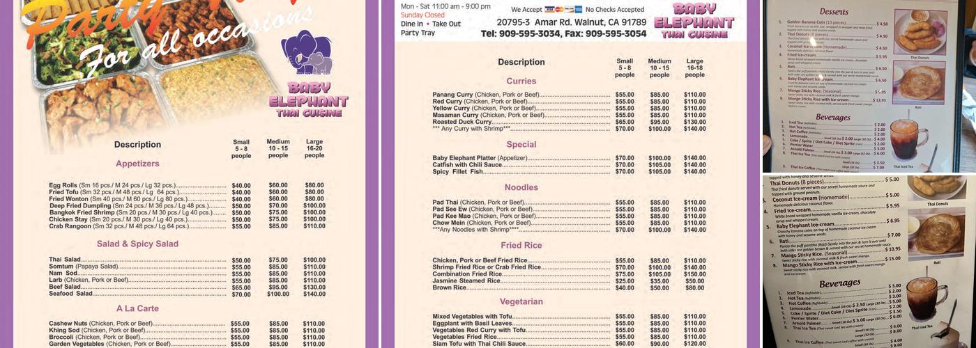 Baby Elephant Thai Cuisine Menu