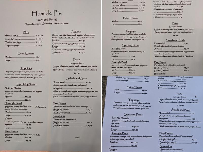 Humble Pie Menu
