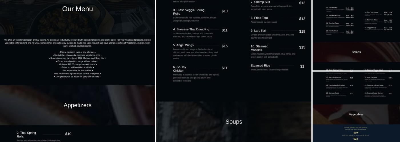Siamese Bay Restaurant Menu