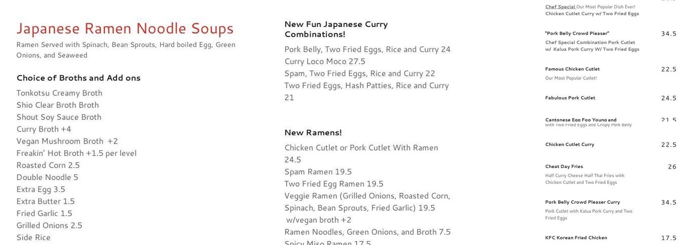 Curry Up Cafe Menu