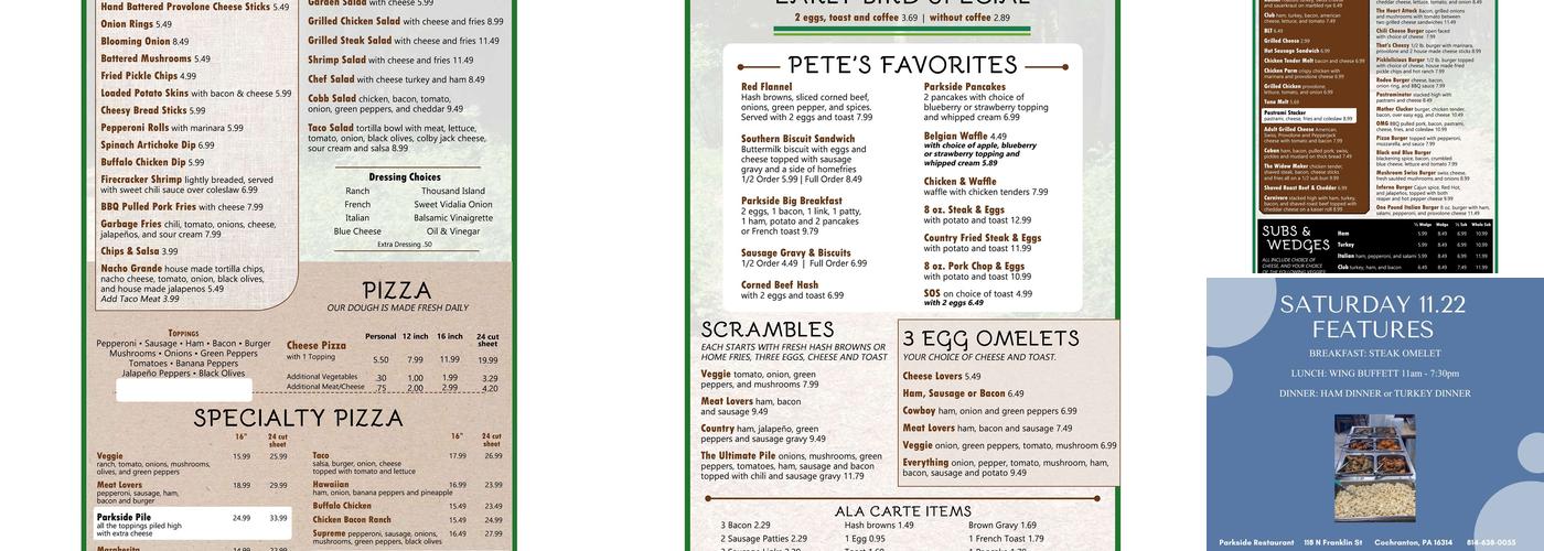 Cochranton Parkside Restaurant Menu