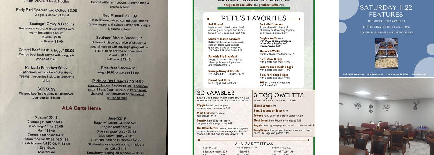 Cochranton Parkside Restaurant Menu