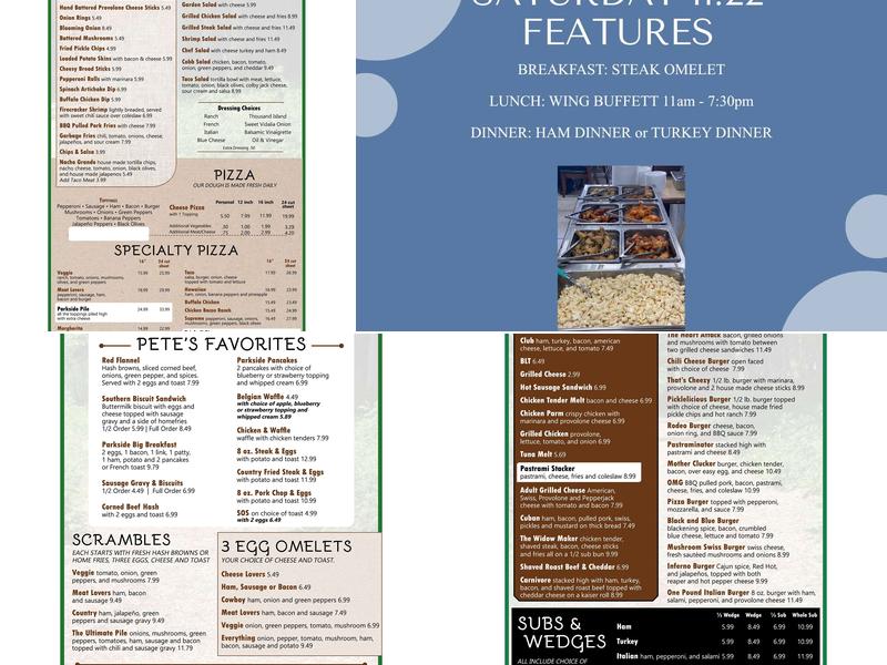 Cochranton Parkside Restaurant Menu