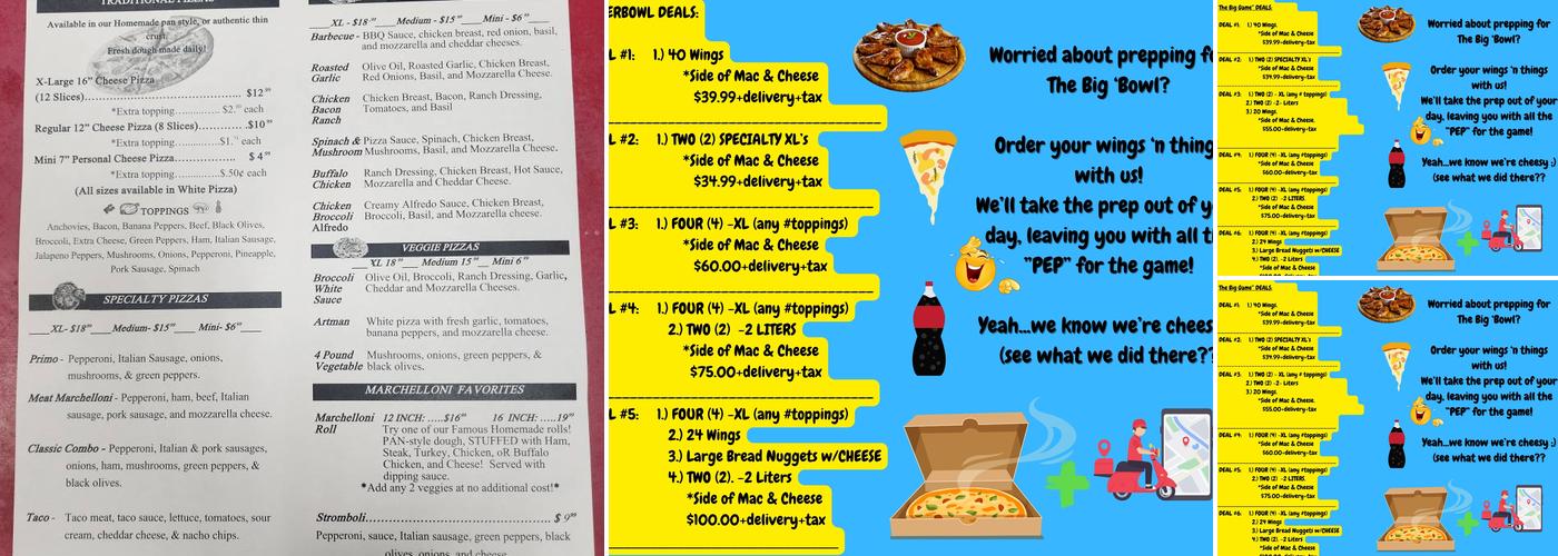 Pizzas By Marchelloni Menu