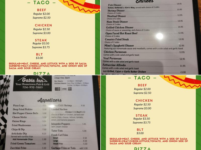 The Gable Inn Menu