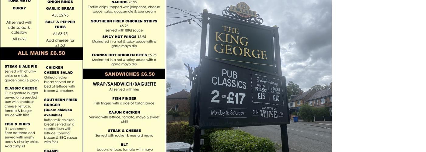 The King George Pub Menu