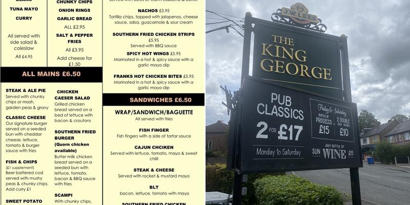 The King George Pub Menu