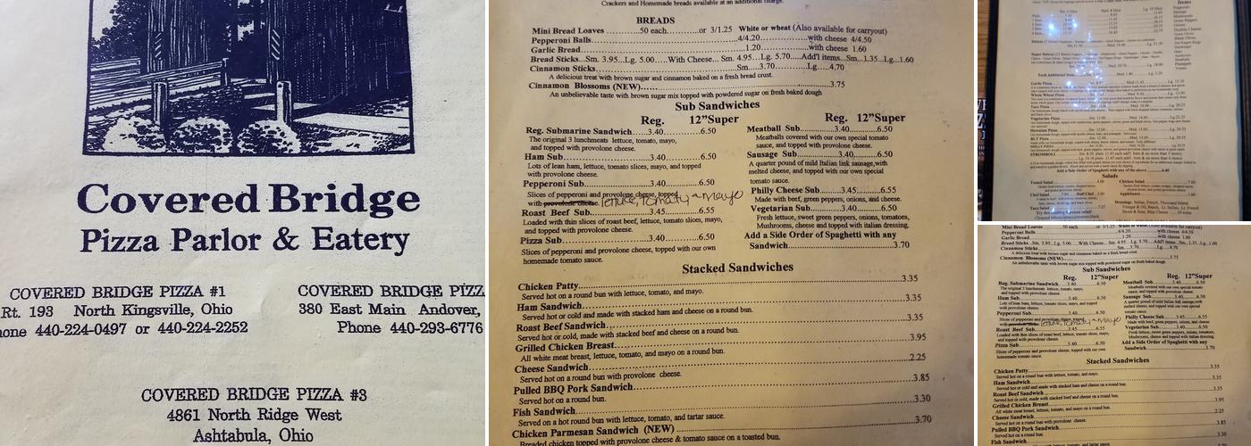 Covered Bridge Pizza Parlor Menu