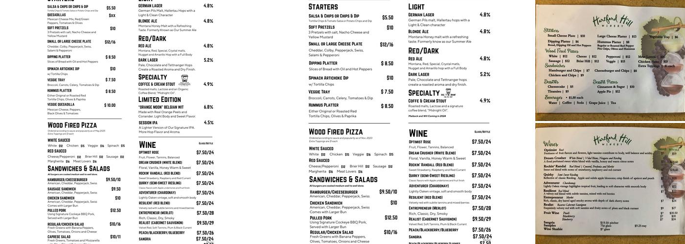 Hartford Hill Winery Menu