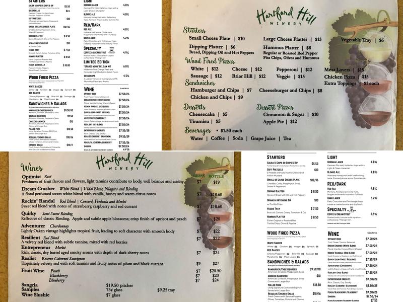 Hartford Hill Winery Menu