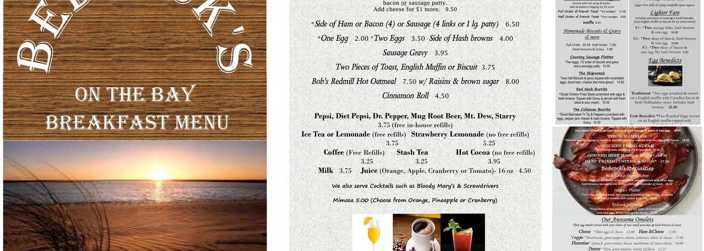 Bedrock's On The Bay Menu