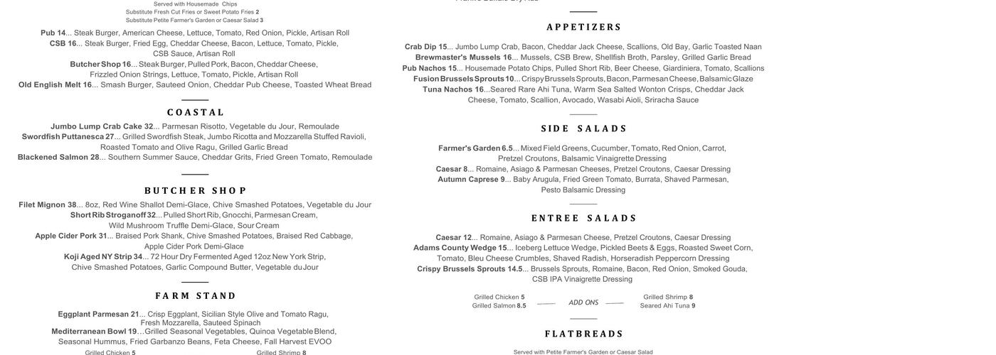 Underside Pub & Eatery Menu