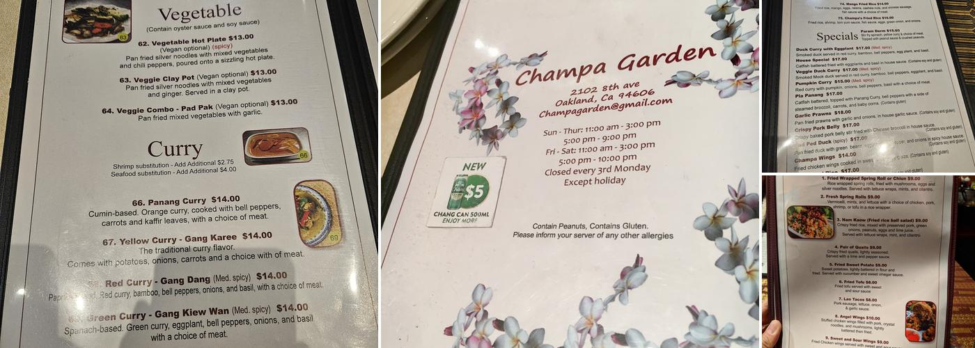 Champa Garden Menu