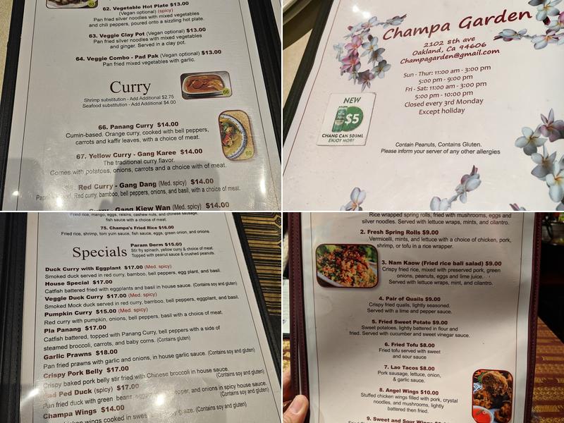 Champa Garden Menu