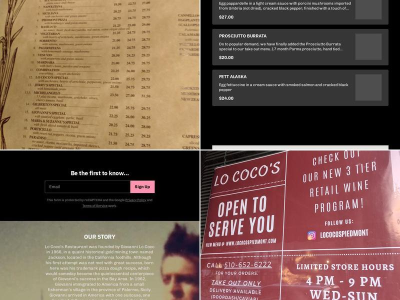 Lo Coco's Menu