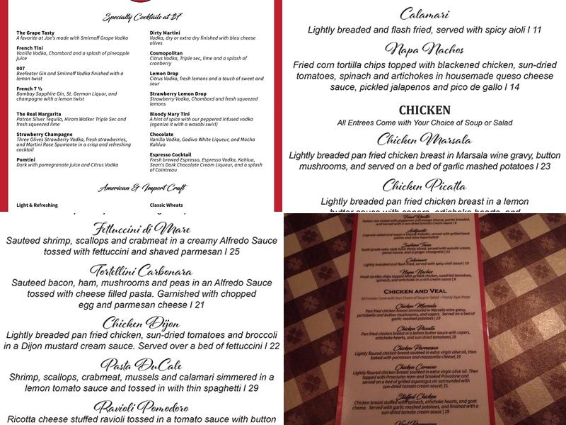 Joe's Original Italian & Martini Bar Menu