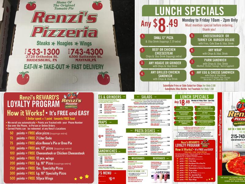 Renzi's Pizzeria MAYFAIR Menu