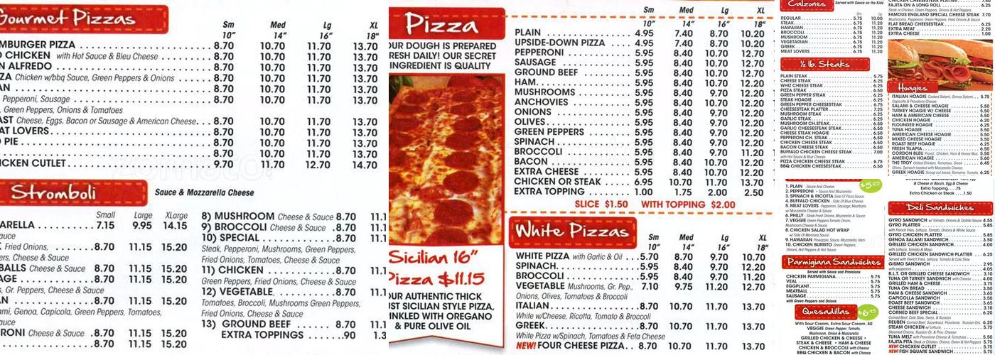 England Pizza Menu