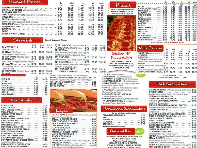 England Pizza Menu