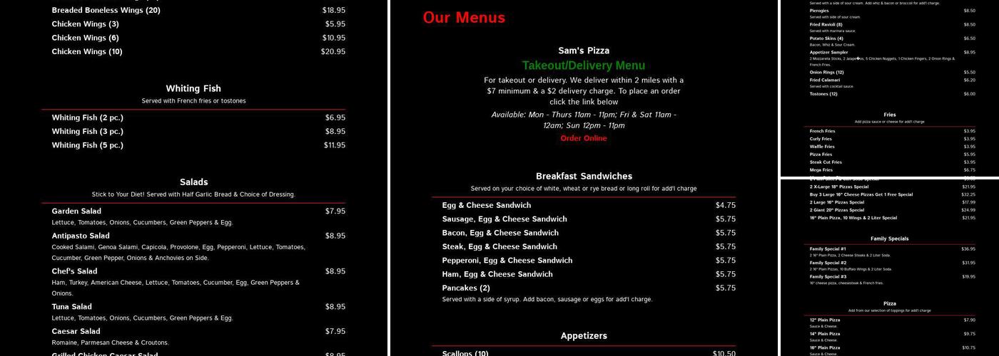 Sam's Pizza Restaurant Menu