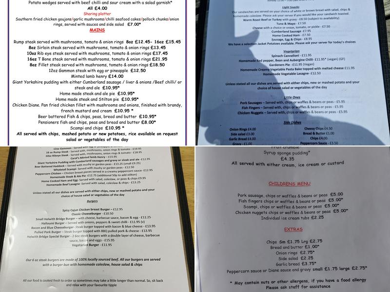 Helwith Bridge Inn Menu