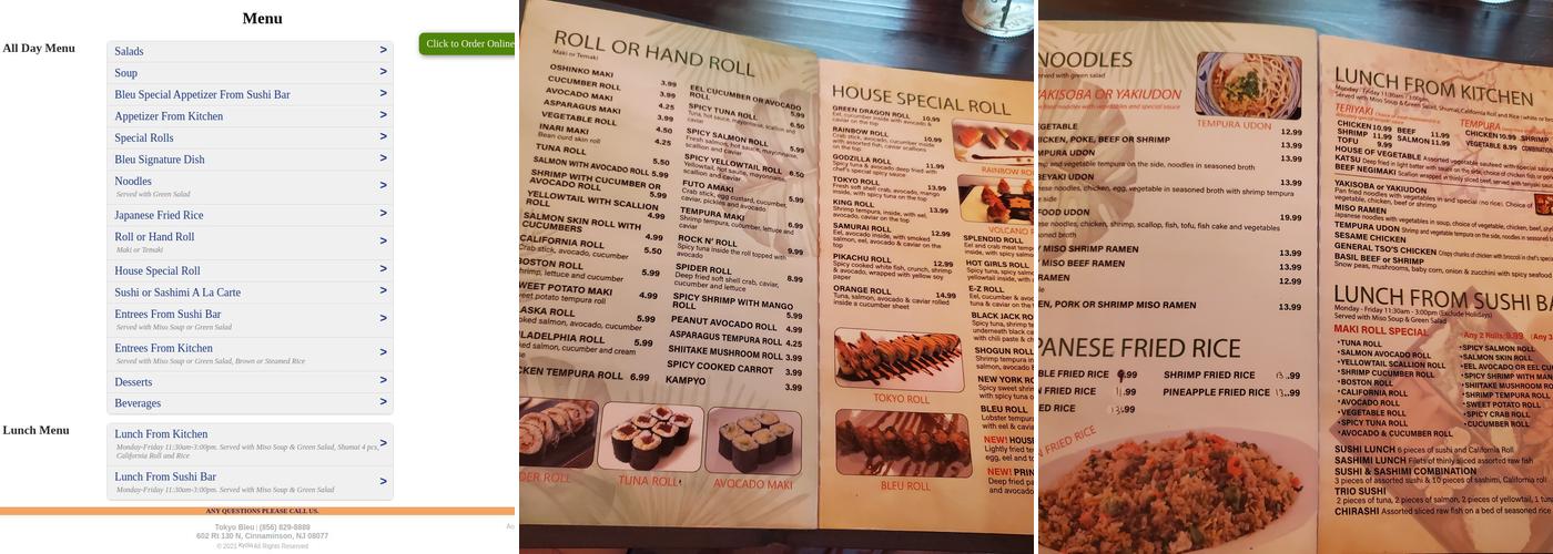 Tokyo Bleu Menu