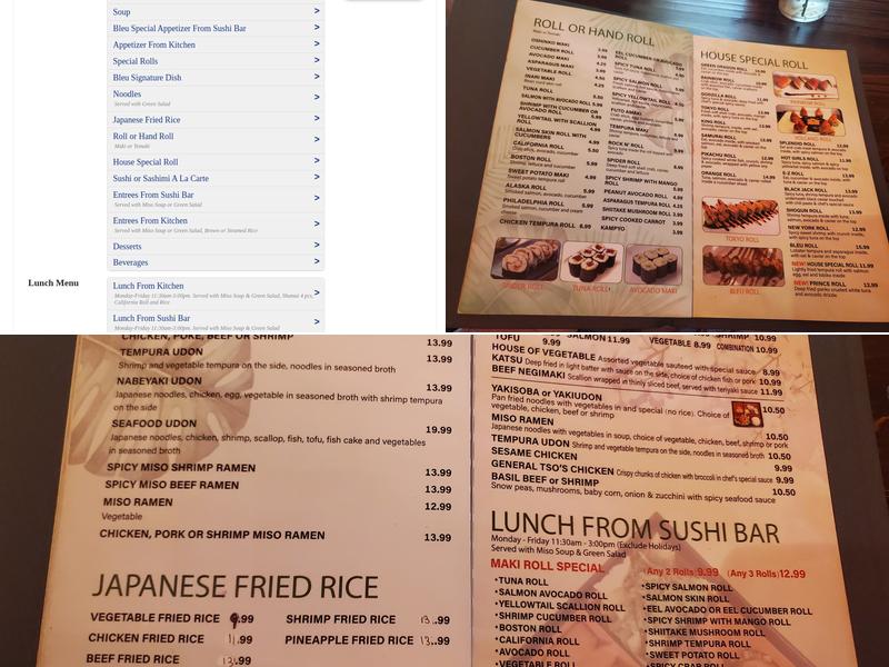 Tokyo Bleu Menu