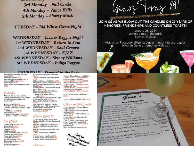 Geno's Place in The Park Menu