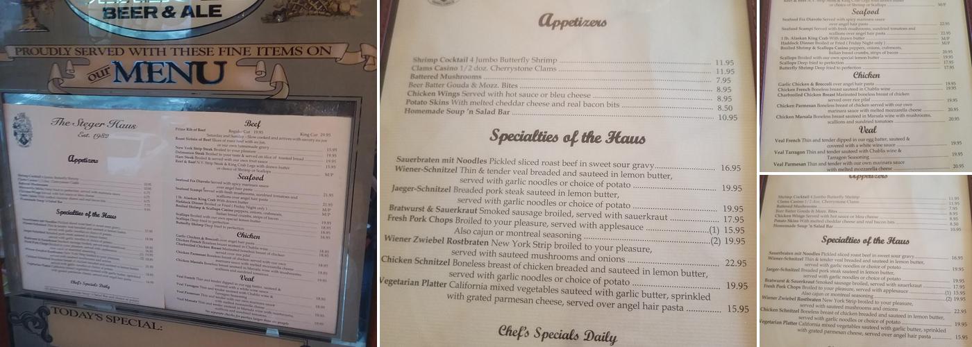Steger Haus Menu
