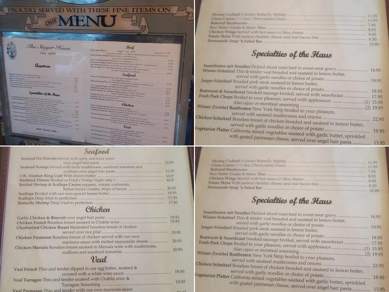 Steger Haus Menu