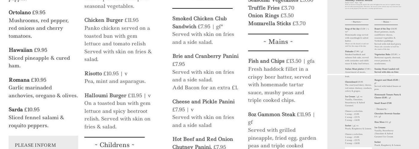 The Black Horse Inn Menu