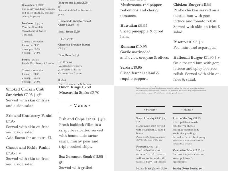 The Black Horse Inn Menu