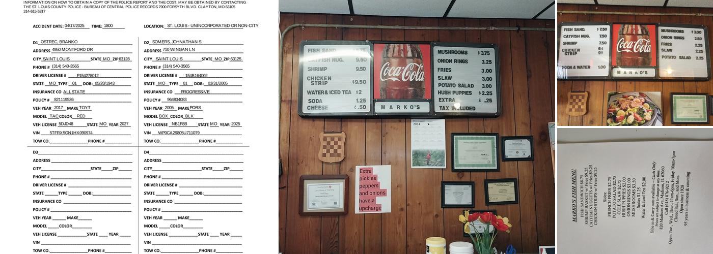 Marko's Fish Menu
