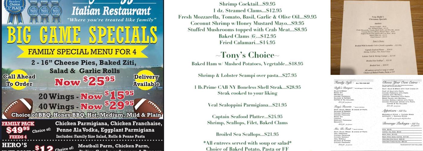Tony Boffa's Menu