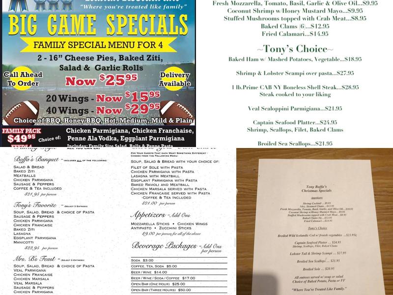 Tony Boffa's Menu