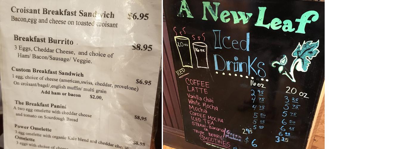 A New Leaf Menu