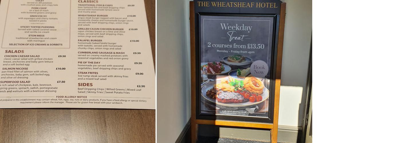 The Wheatsheaf Menu