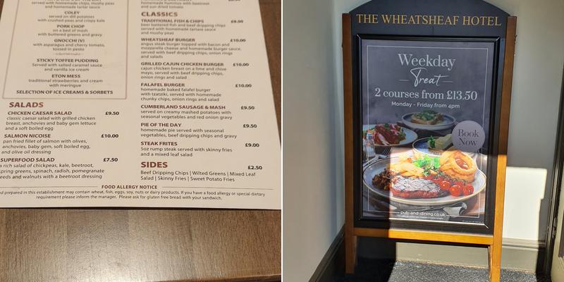 The Wheatsheaf Menu