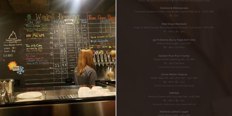 Windmill Brewing Menu