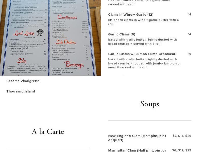 Ship Bottom Shellfish Menu